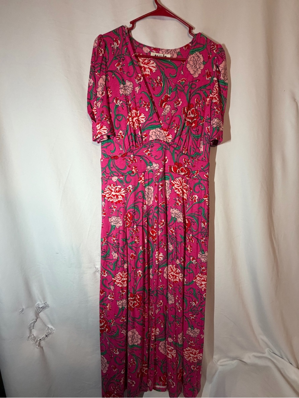 Boden Kristen Pleated Jersey Dress US 8R Pink Floral Midi Fit & Flare D1054
